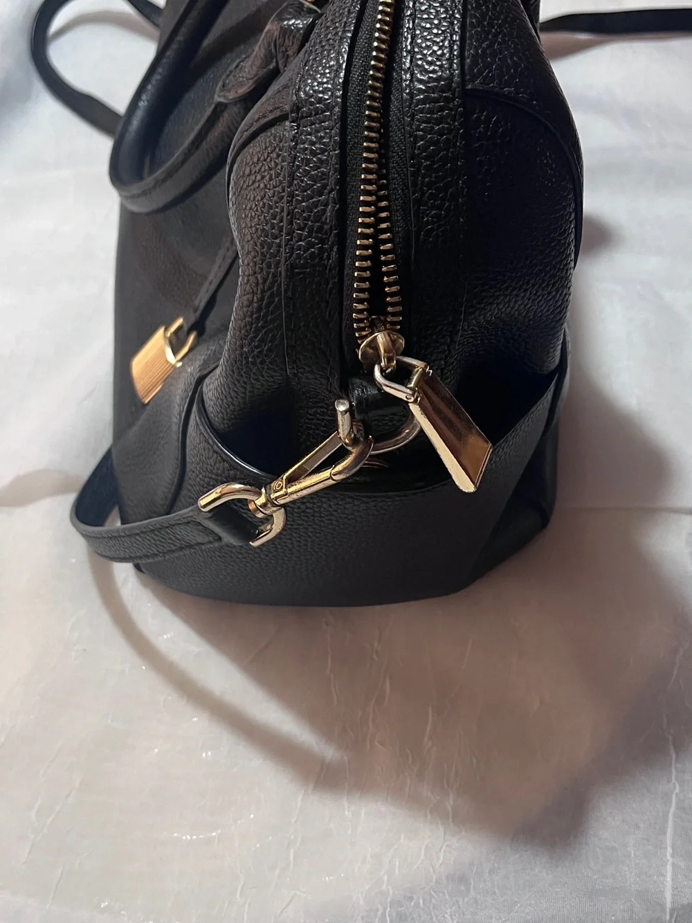 MICHAEL KORS Black Leather Satchel with Gold Hardware